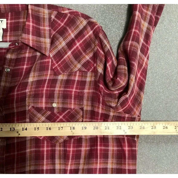 Ariat Real Womens Trailblaze Snap Shirt 1X Maroon Plaid Western Cowgirl Core NWT - Picture 7 of 9
